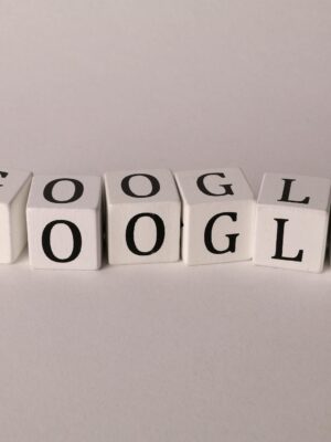 White blocks with letters spelling Google, symbolizing search and SEO concepts.