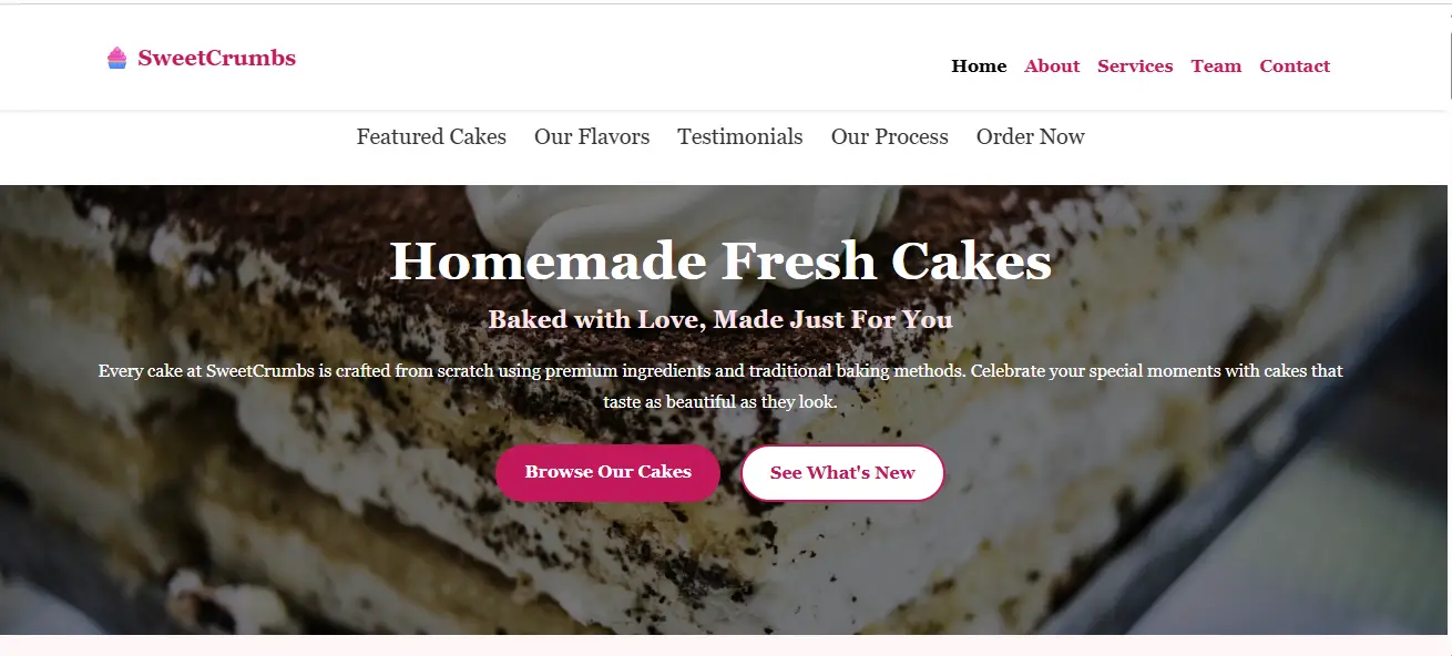screenshot of sweetcrumbs cakes & pastries